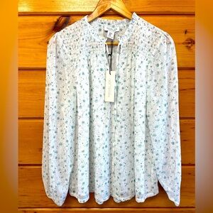 Rachel Zoe Sparkly Lined Long Sleeve Tie Front V Neck Blouse M